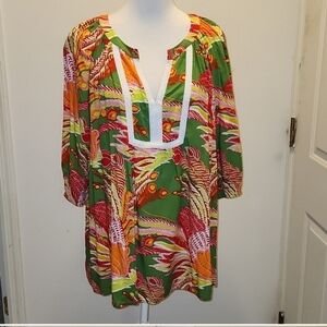 Crown & Ivy Top Size 1X Tropical Floral Applique 3/4 sleeve nwt